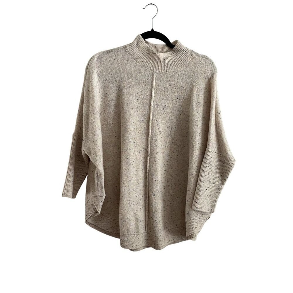 Ann Taylor Loft Women Sz S Off White Speckled Mock Neck Cape Style Sweater